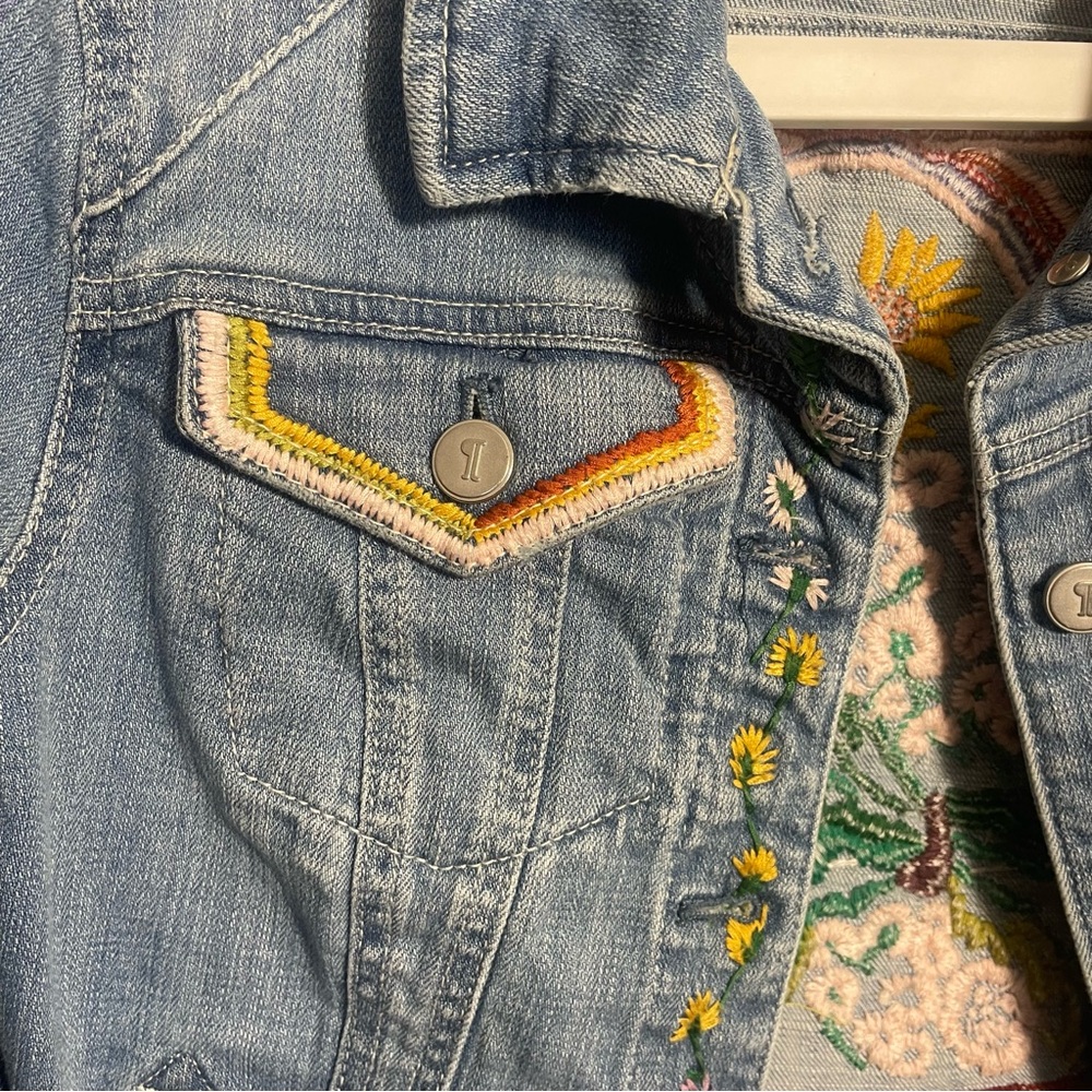 Anthropologie Pilcro & the letterpress embroidered Jean denim jacket floral sun - Picture 4 of 12